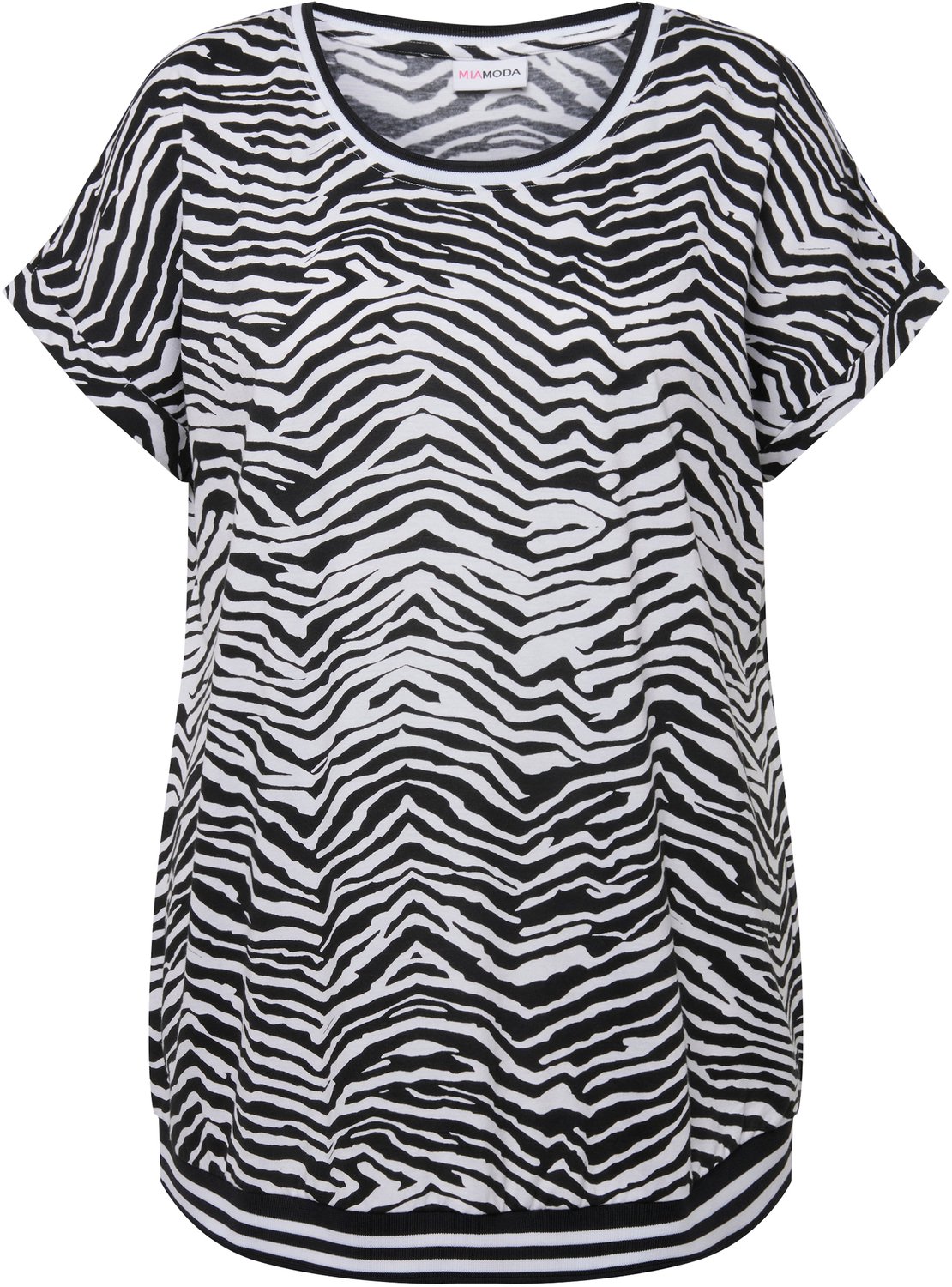 MIAMODA - Dames - T-shirt oversized zebra ronde hals - Zwart - Maat 62