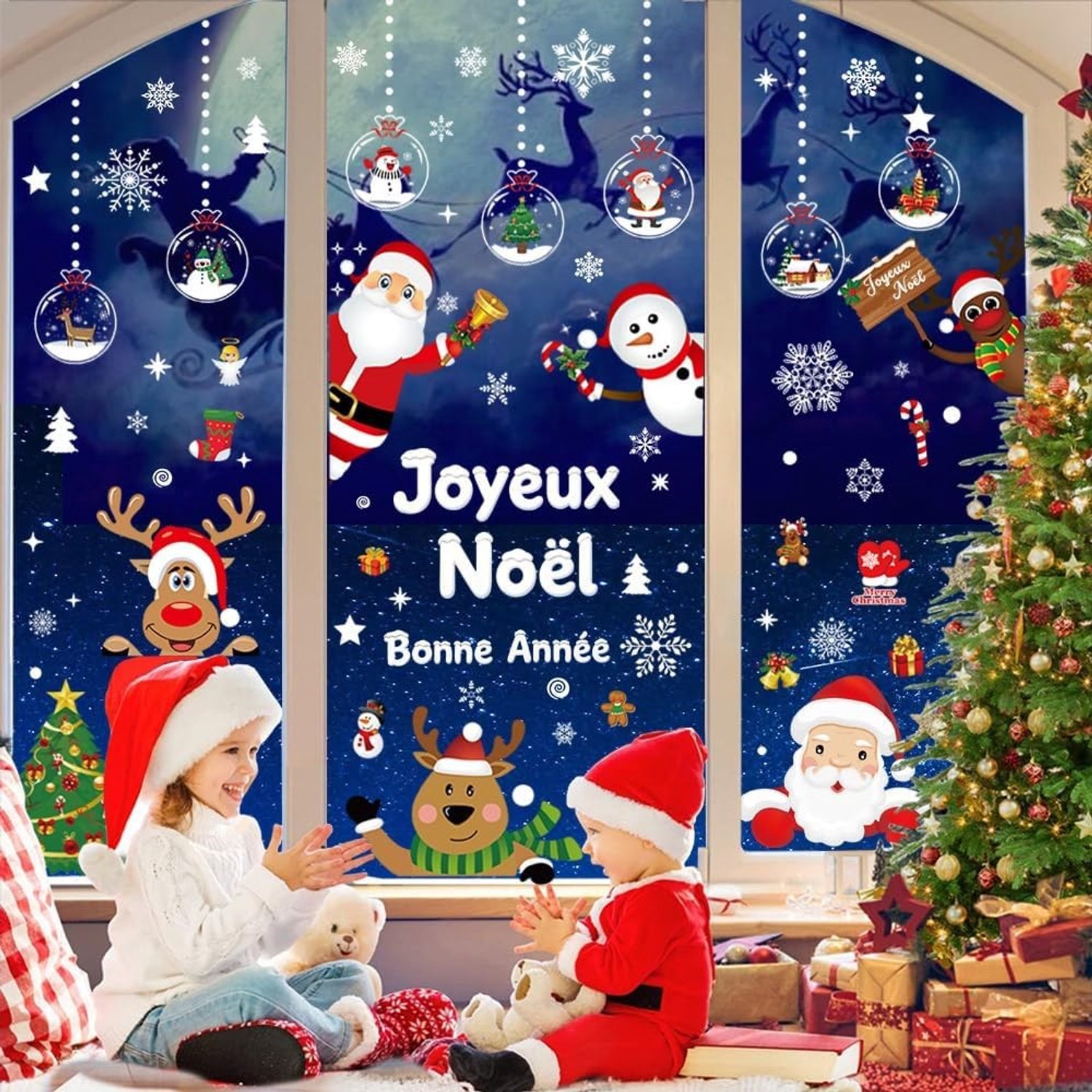 Raamstickers voor Kerstmis - Multikleur - 30 x 20 cm - Zelfklevende Decoratie van PVC - Voor Kinderen en Volwassenen
