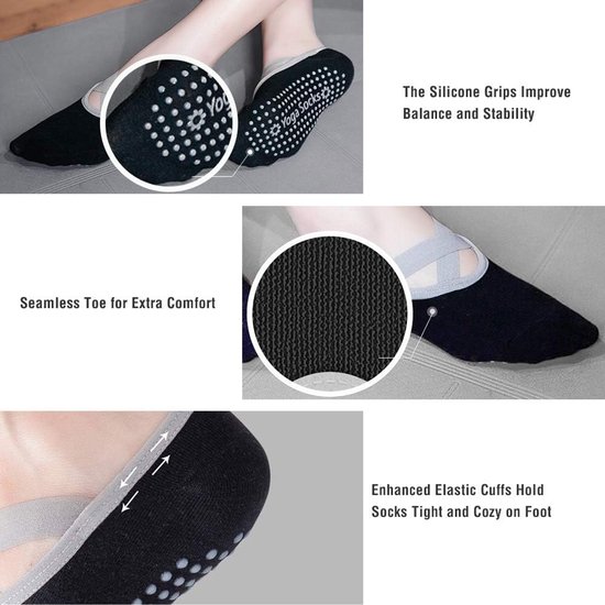 Hually Yogahandschoenen Dames: 2 Paar Anti-slip Pilates Sokken met Bandjes — afbeelding 4