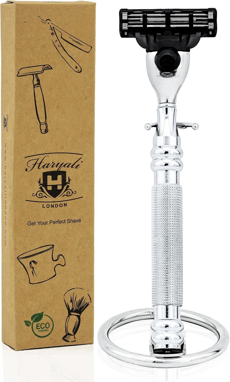 Haryali London Mach 3 Scheermes & Stand - Roestvrij Staal