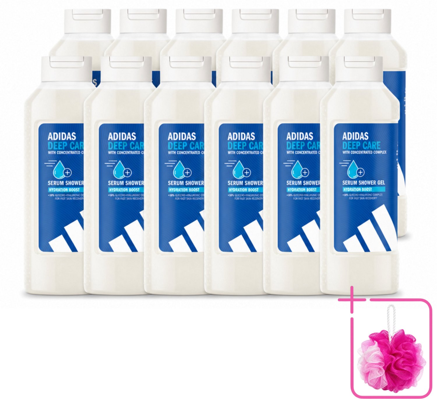 12 x Adidas – Douchegel – Active Skin & Mind Deep Care – 400 ml - Bulkverpakking - Hydratatie na sport - Douchemop - Huid verzorging