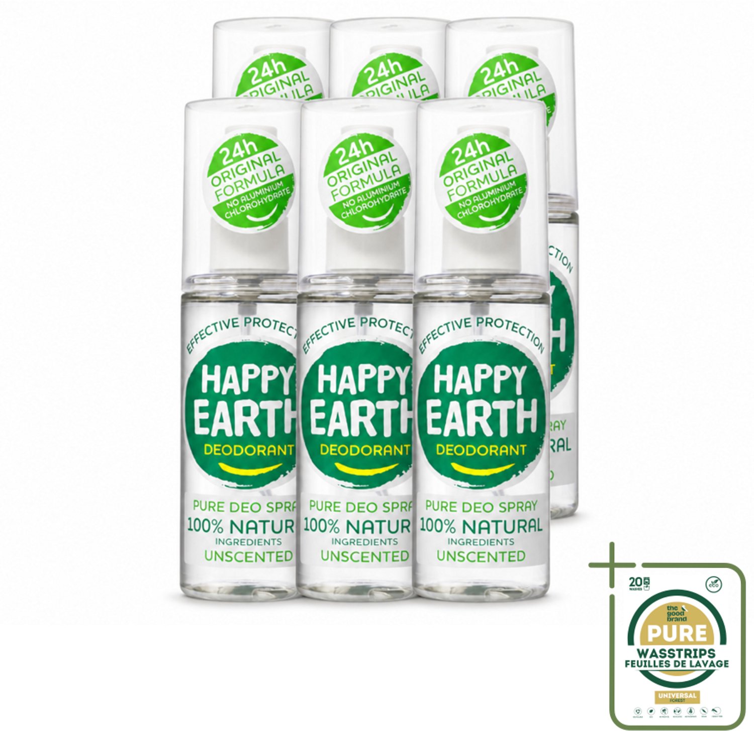 6 x Happy Earth – Deodorant Spray – 100% Natuurlijk Unscented – 100 ml - Geurloze Deodorant - Hypoallergene Deodorant - Natuurlijke Deodorant - Deodorant Spray - 100% Natuurlijk