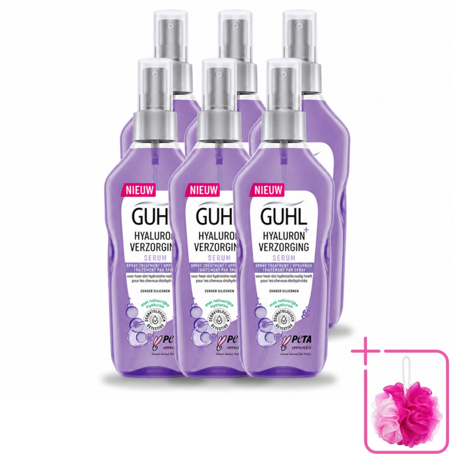 6 x Guhl - Spray - Hyaluron Verzorging - 150 ml - Bulkverpakking - Haarhydratatie - Douchemop - Hyaluronzuur