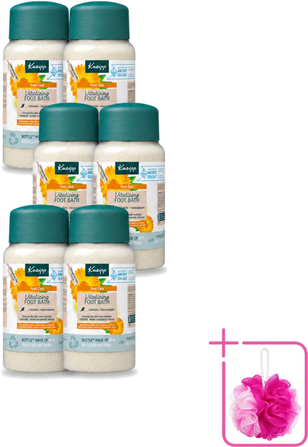 6 x Kneipp - Voetbadzout - Vitalizing - Citrusgeur - 600 g - Bulkverpakking - Voetbadzout - Douchemop - Voetbadkristallen