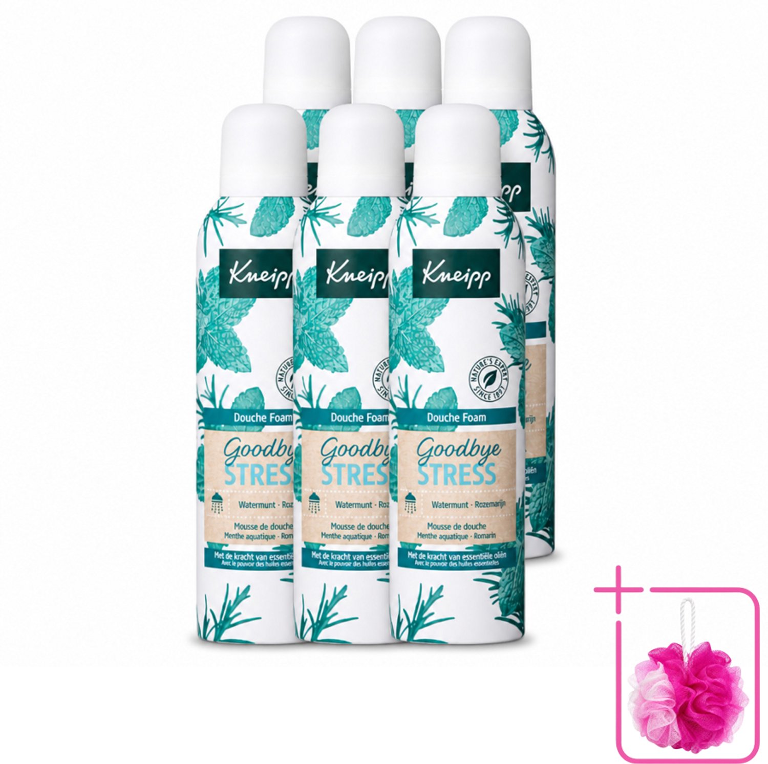 6 x Kneipp - Douche schuim - Goodbye Stress - Watermunt & Rozemarijn - 200 ml - Bulkverpakking - Douche foam - Douchemop - Stress verlichten