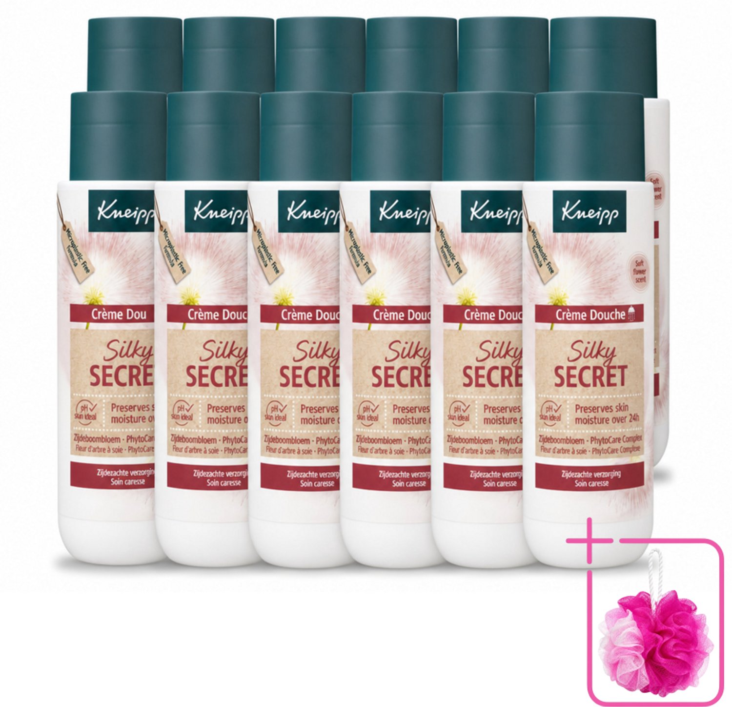 12 x Kneipp - Douchecrème - Silky Secret - 200 ml - Bulkverpakking - Douchecrème - Douchemop - Zijde