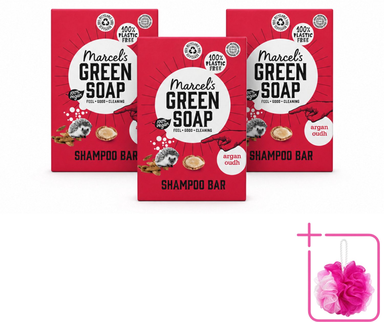 3 x Marcel's Green Soap - Shampoobar - Argan & Oudh - Versterkt & verzorgt - 90 gr - Bulkverpakking - Shampoobar - Douchemop - Natuurlijke haarverzorging