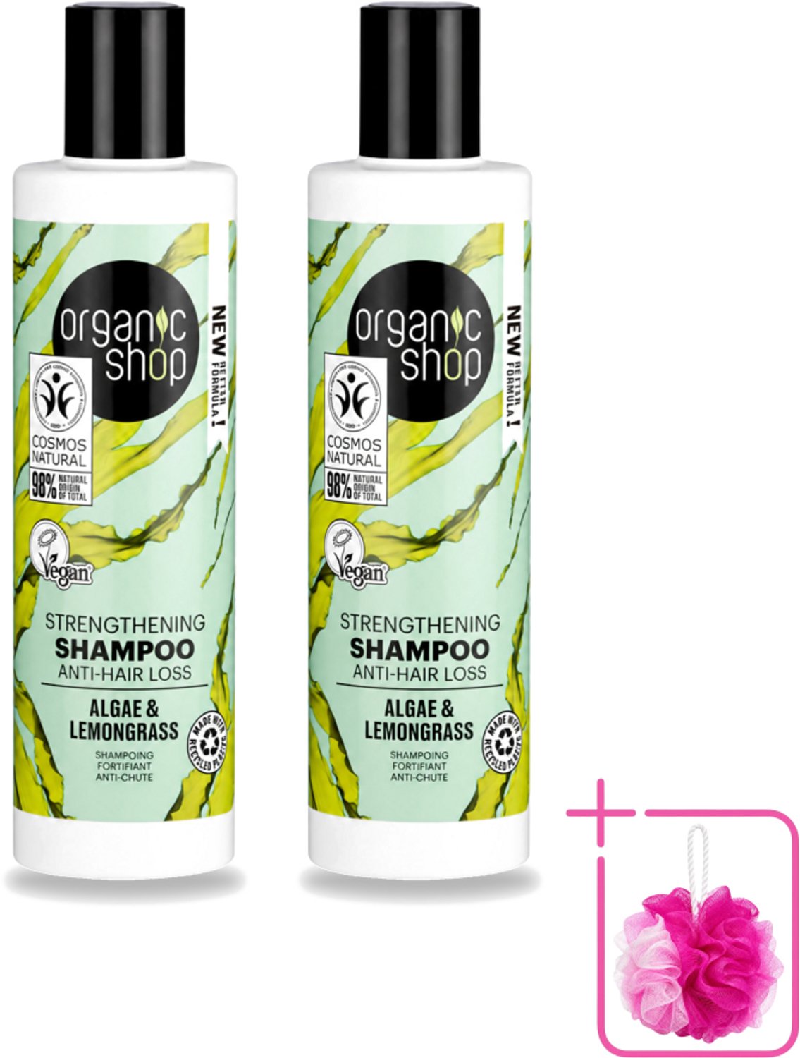 2 x Organic Shop - Algae & Lemongrass Strengthening Shampoo - Versterkend en Herstellend - 280 ml - Bulkverpakking - Haarversterking - Douchemop - Haaruitval