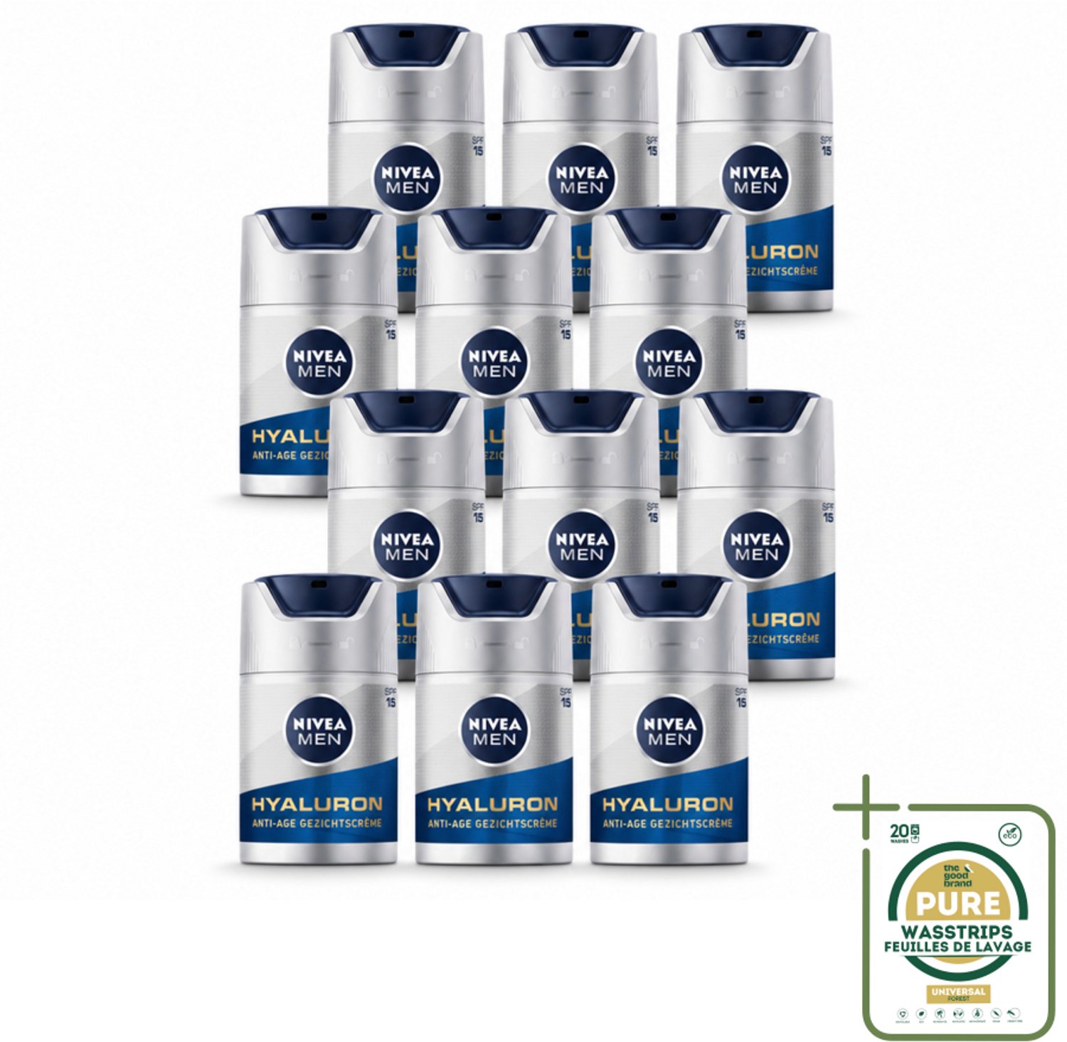 12 x NIVEA MEN - Anti-Age - Gezichtscrème met SPF 15 - 50 ml - Wasstrips - Anti-ouderdom Crème - Gezichtscreme - SPF 15 - Anti-ouderdom Verzorging - Huidvernieuwing