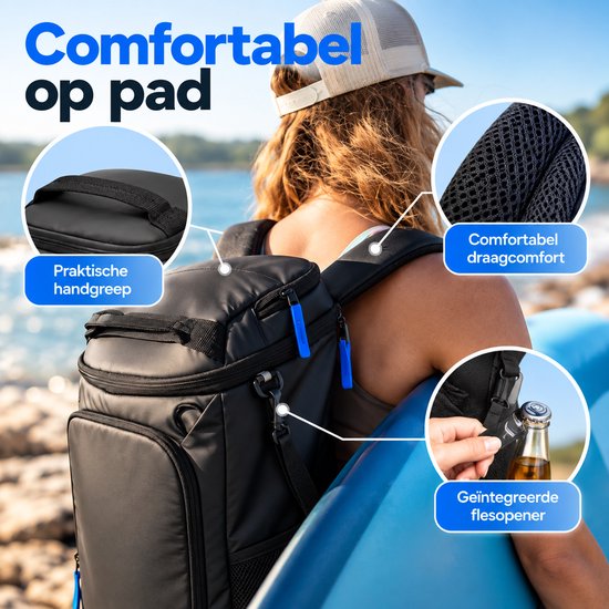 BOTC Koelrugzak 33L - Geïsoleerde Koeltas Rugzak met Dubbel Compartiment - Lekbestendig & Waterafstotend - Voor Picknick, Camping & Strand - Zwart van BOTC — afbeelding 3