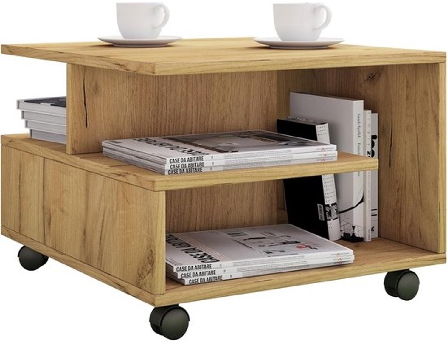 Houten Salontafel - Verrijdbaar met wielen - Honing eik