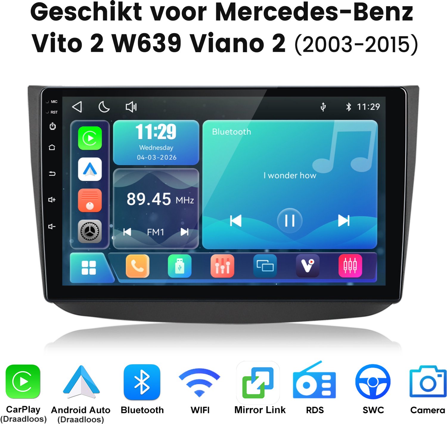 Junsun Linux Systeem Draadloos Carplay & Andriod Auto Geschikt voor Mercedes-Benz Viano W639 2003-2015 - 10 Inch HD TouchScreen - Bluetooth - Navigatie - WiFi -FM - RDS - Stuurwielbediening - USB