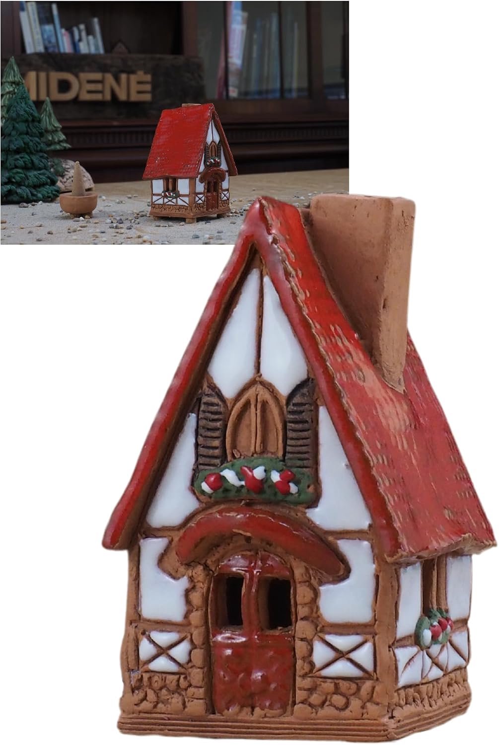 Keramisch Rookhuisje Miniatuur, Handgemaakt Wierookhouder