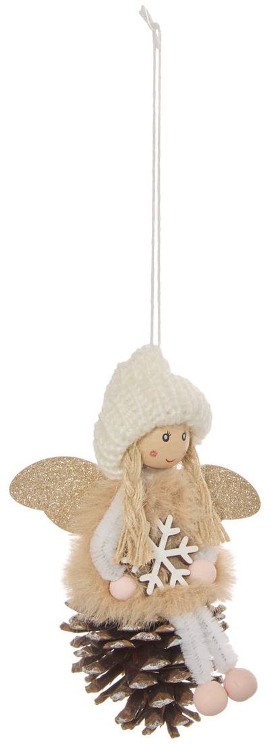 Feeric lights & Christmas Kerstboomversiering: fee in dennenappel met beige mutsje, 12 cm