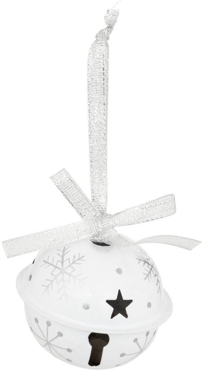 Feeric lights & Christmas Kerstbel van wit en zilverkleurig metaal, 7 cm Blanc