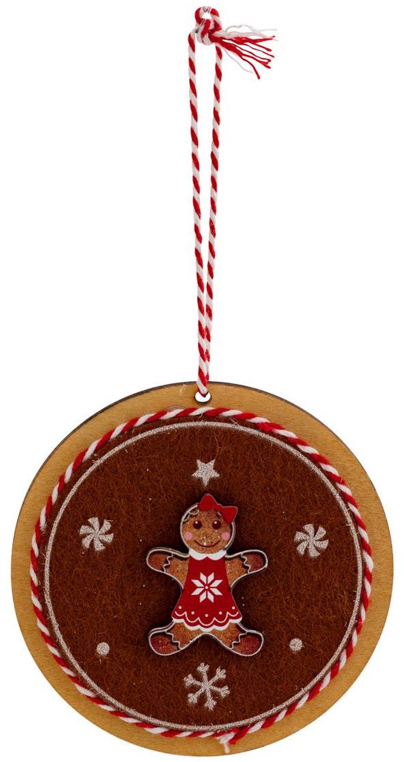 Feeric lights & Christmas Sujet de Noël rond en bois pain d'épices 12 cm Marron