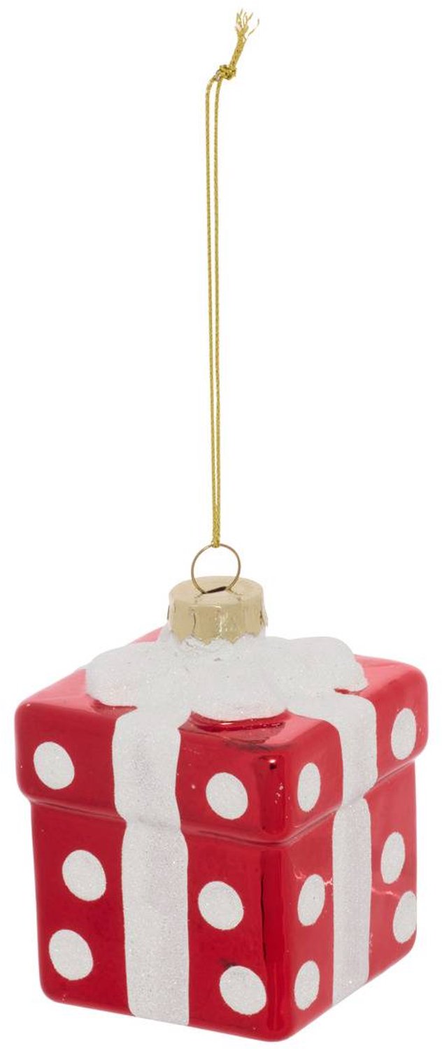 Feeric lights & Christmas Cadeau-hangsierade in de vorm van een dennenboom, van rood en wit glas, 7 cm Rouge