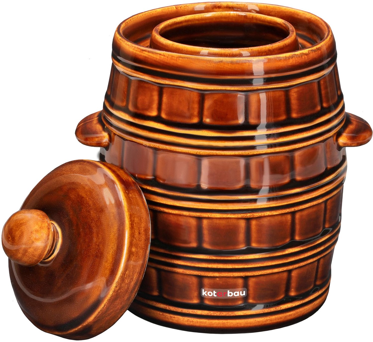 KOTARBAU® Fermentatiepot 3,2 L - Zuurkoolpot - met Deksel en Waterrand Keramische Fermentatiepot - Steengoed - Bruin