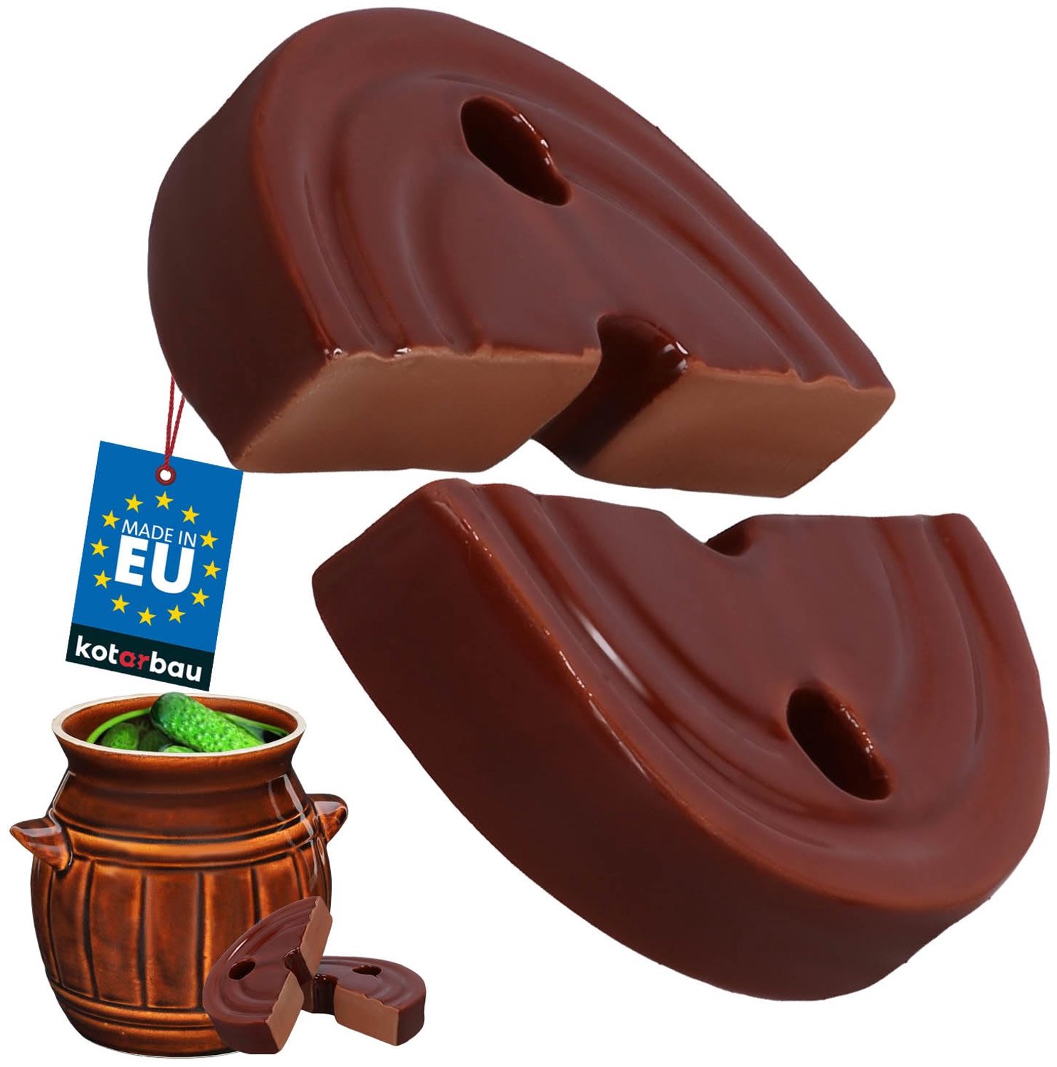 KOTARBAU® Verzwaringssteen ⌀ 14 cm - Gewicht voor Zuurkoolpot - Bruin Gewicht voor Fermentatiepot - voor Keramische Fermentatiepot - Tweedelig - Steengoed