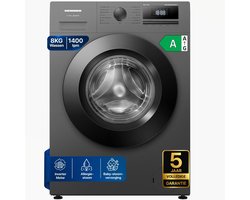 Heinner HWM-HME814IVTGA20+++ Wasmachine – 8 kg – 1400 rpm – Energieklasse A-20% – Inverter Motor – 15 Programma’s – Stoomfunctie – Digitaal Display – Titaniumgrijs – 5 Jaar Garantie