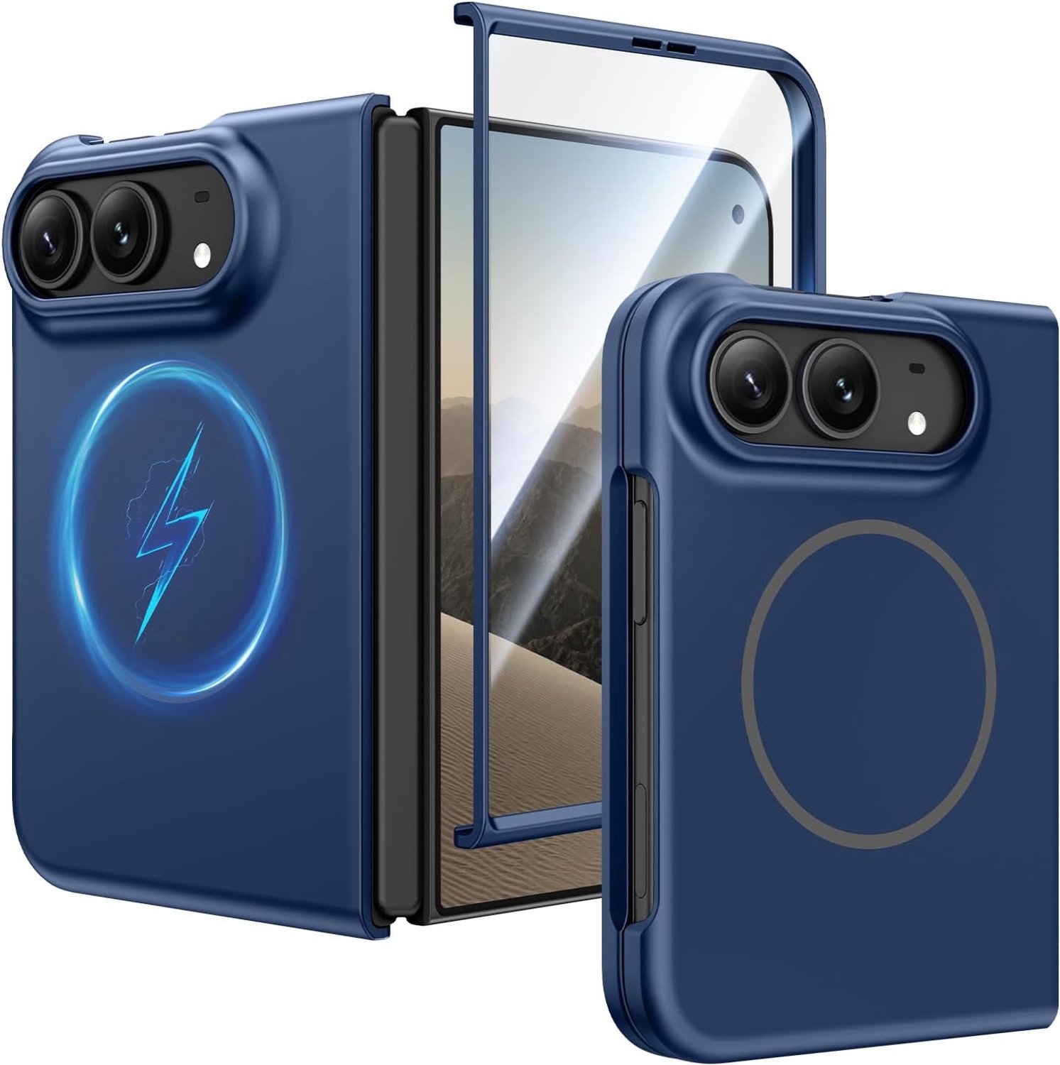 Zandarix Hoesje Geschikt voor Apple iPhone Duo - Geschikt voor Mag - Met Ingebouwde Screenprotector - Mat - Schokbestendig - Back Cover Hoesje - Blauw