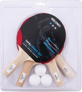 Tafeltennisset – 4 Houten Bats 1 Ster – 3 Witte Ballen – Ø 40 mm – Pingpong Training & Recreatief Spel – Longfield