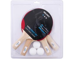 Tafeltennisset – 4 Houten Bats 1 Ster – 3 Witte Ballen – Ø 40 mm – Pingpong Training & Recreatief Spel – Longfield