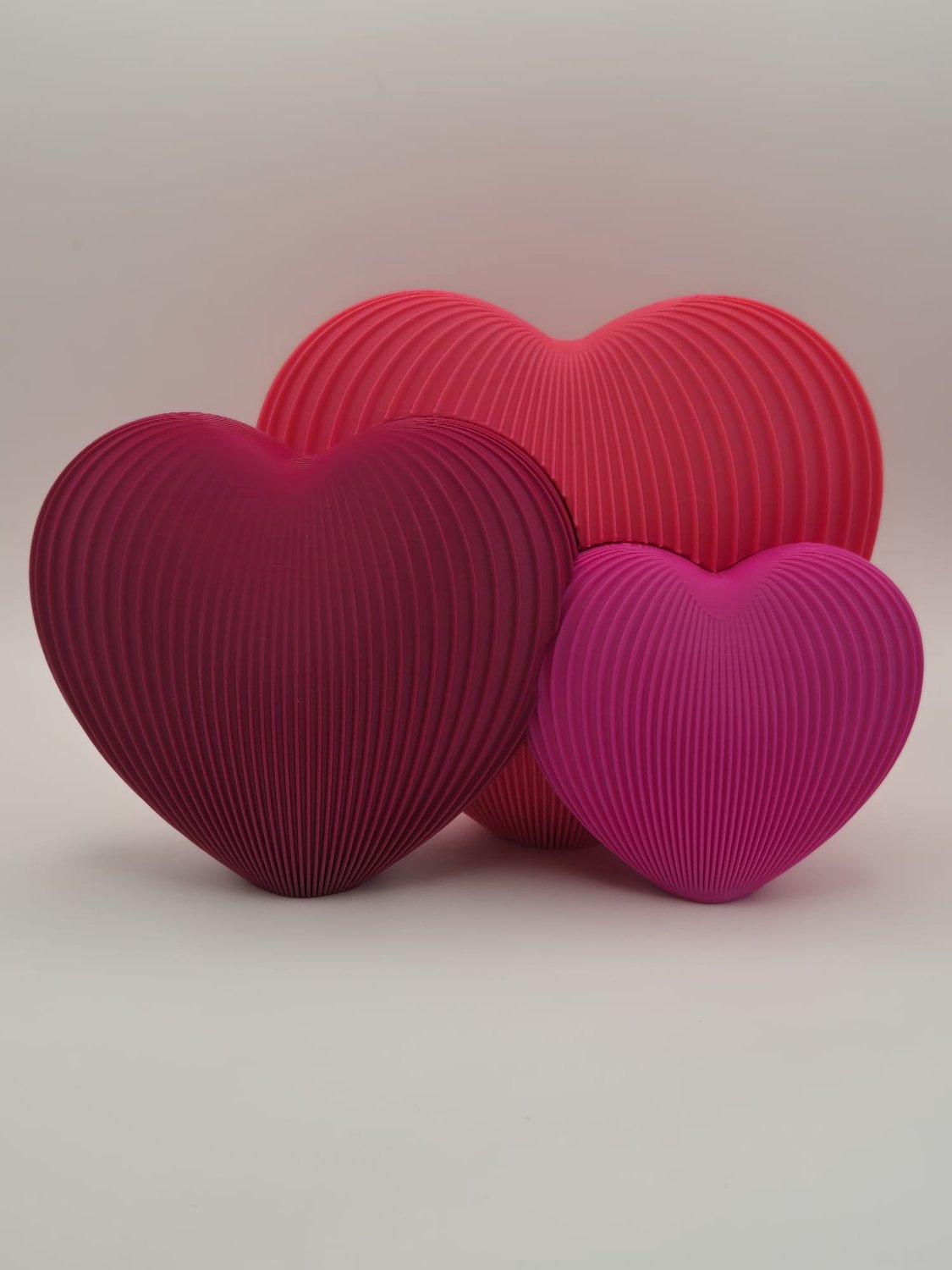 Geur & Klasse - Decoratieve Hart Set 3-delig - Moderne Ribbel Hart Ornamenten - Roze Kleurenmix - 11 cm, 9 cm, 7 cm