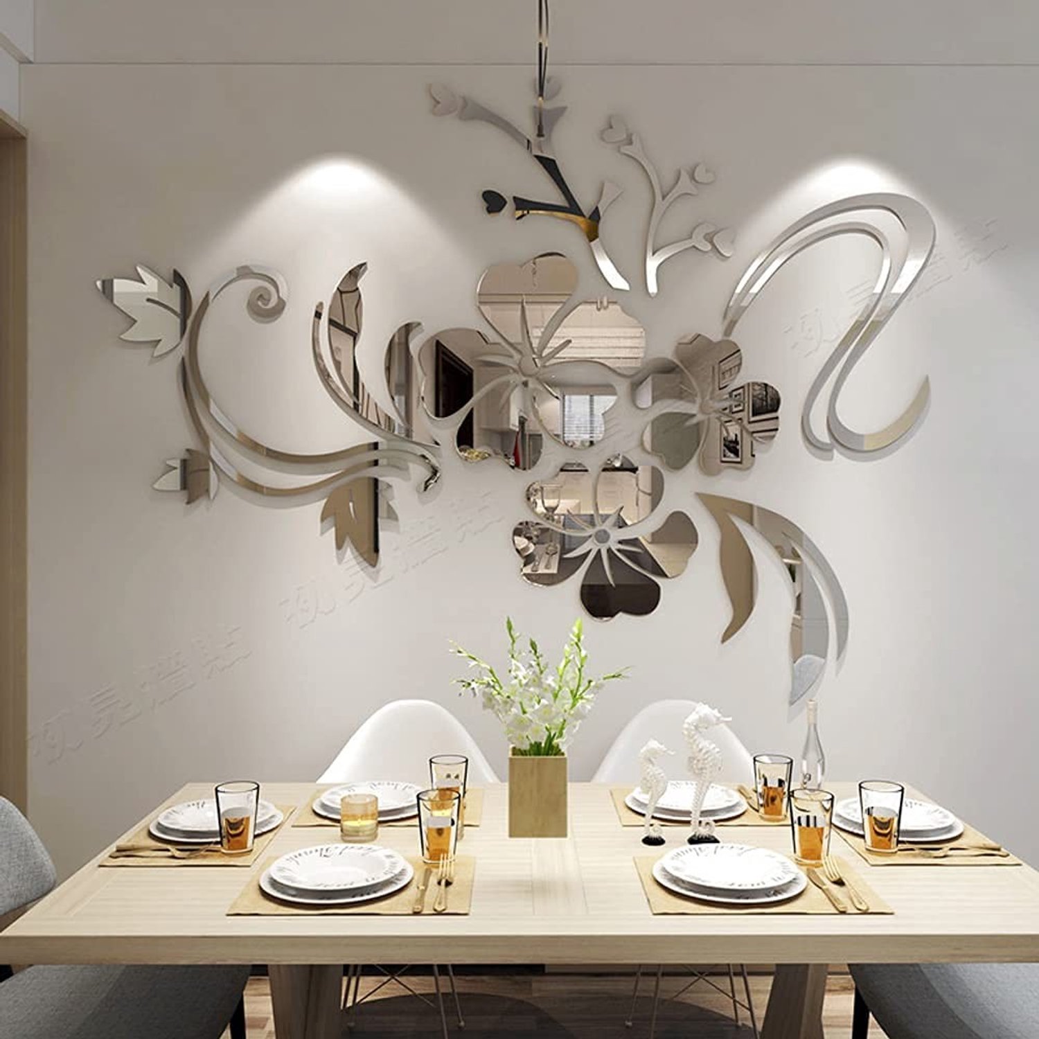 3D Bloem Wandstickers voor Woonkamer en Slaapkamer Decoratie (Zilver)
