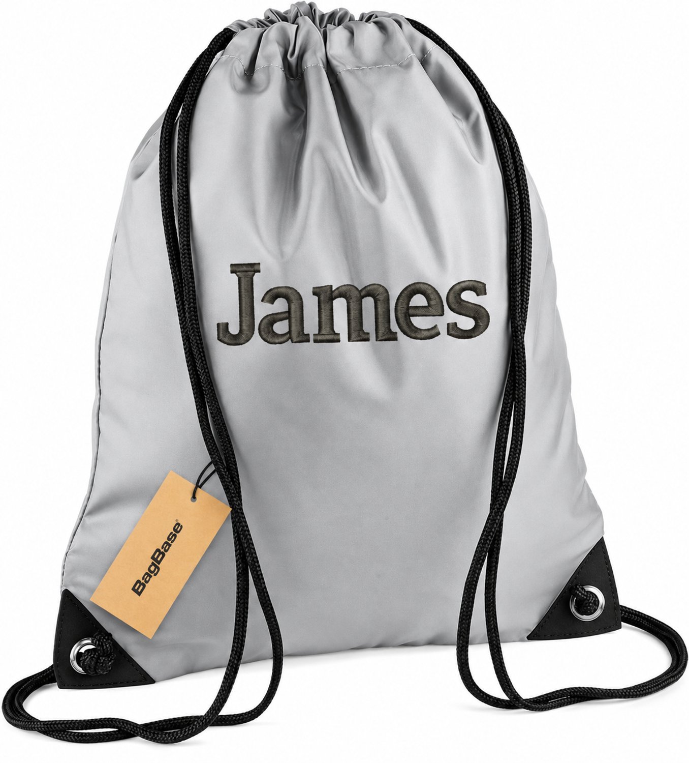 Premium zwemzak kleur Silver met naam geborduurd | 27 verschillende kleuren | gepersonaliseerd | Bagbase