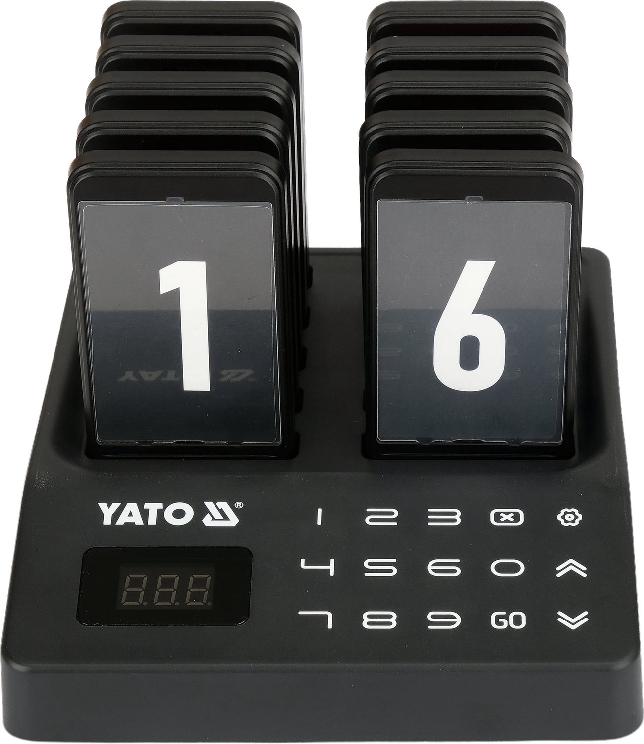 YATO Draadloos Oproepsysteem met Pagers voor Horeca 10 stuks - Gasten Oproepsysteem met Basisstation & Pagers - Bereik tot 300 Meter - Licht, Geluid & Trilling - Voor Restaurant, Cafe & Foodtruck