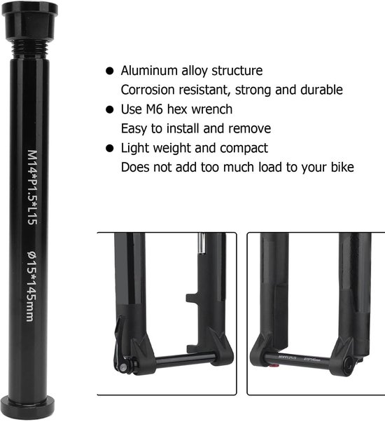 Vooras Aluminium - Thru Axle 15x145mm - M14xP1.5 - Mountainbike - Schacht - Lichtgewicht - As — afbeelding 5