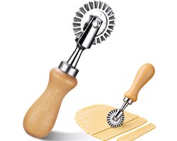 Bondoo Pastasnijder - Deegsnijder - Ravioli snijder - Pasta snijder - Deegwiel - Deegmesje - Deegsnijder roller - Pastasnijder roestvrijstaal - Pastasnijder gekarteld - Deegsnijder rvs - Hout