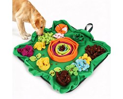 Namajunas-Snuffelmat Hond&Kat-60x60cm-Groen-Antislip&Machinewasbaar-Interactief Denkspel-Hondenpuzzel&Kattenspeelgoed-Slow Feeder-Vermindert Stress&Verveling-Stimuleert Snuffelen&Zoeken-Voor Puppy&Kleine&Middelgrote&Grote Honden-Opvouwbaar-Met Riem