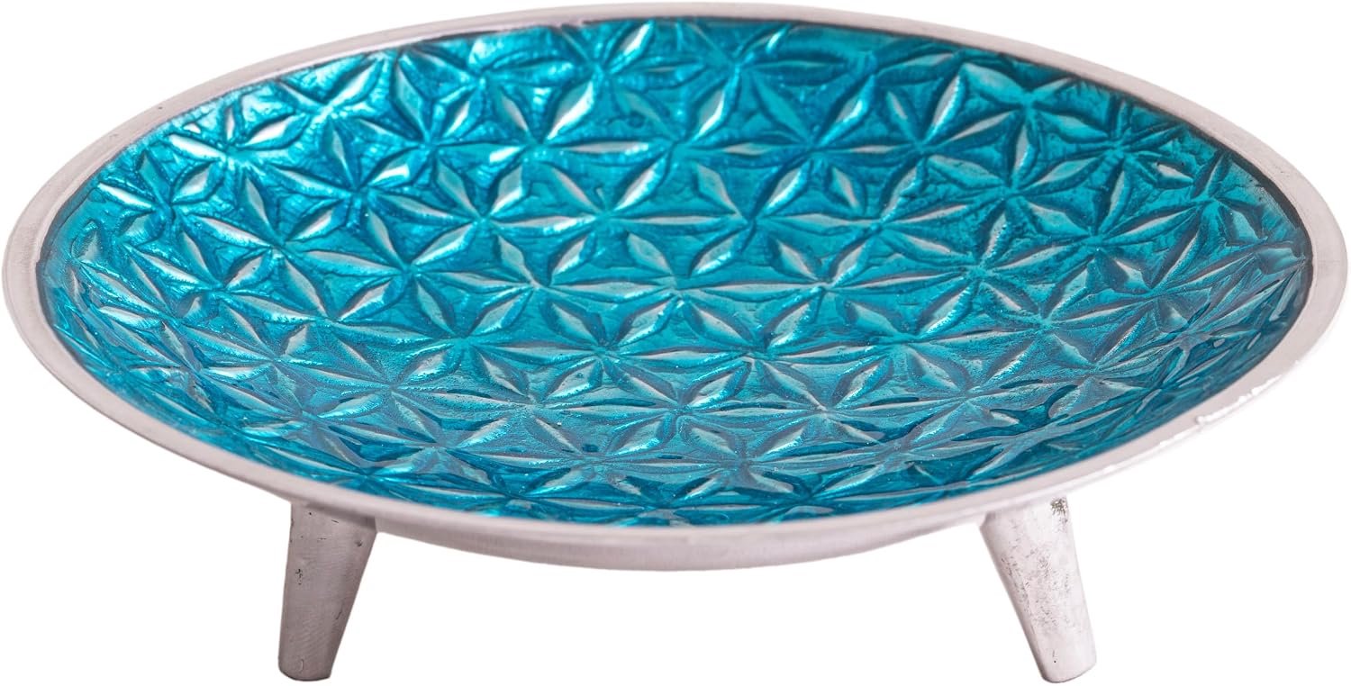 NKlaus Räucherschale Lebensblume Aluminium Turquoise 15.5cm