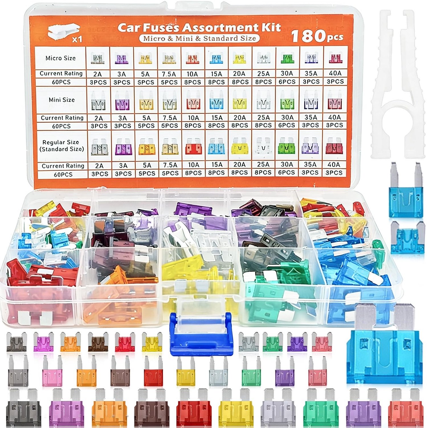 180 Stuks Auto Fuse Set met Mini, Standaard en Micro Fuses