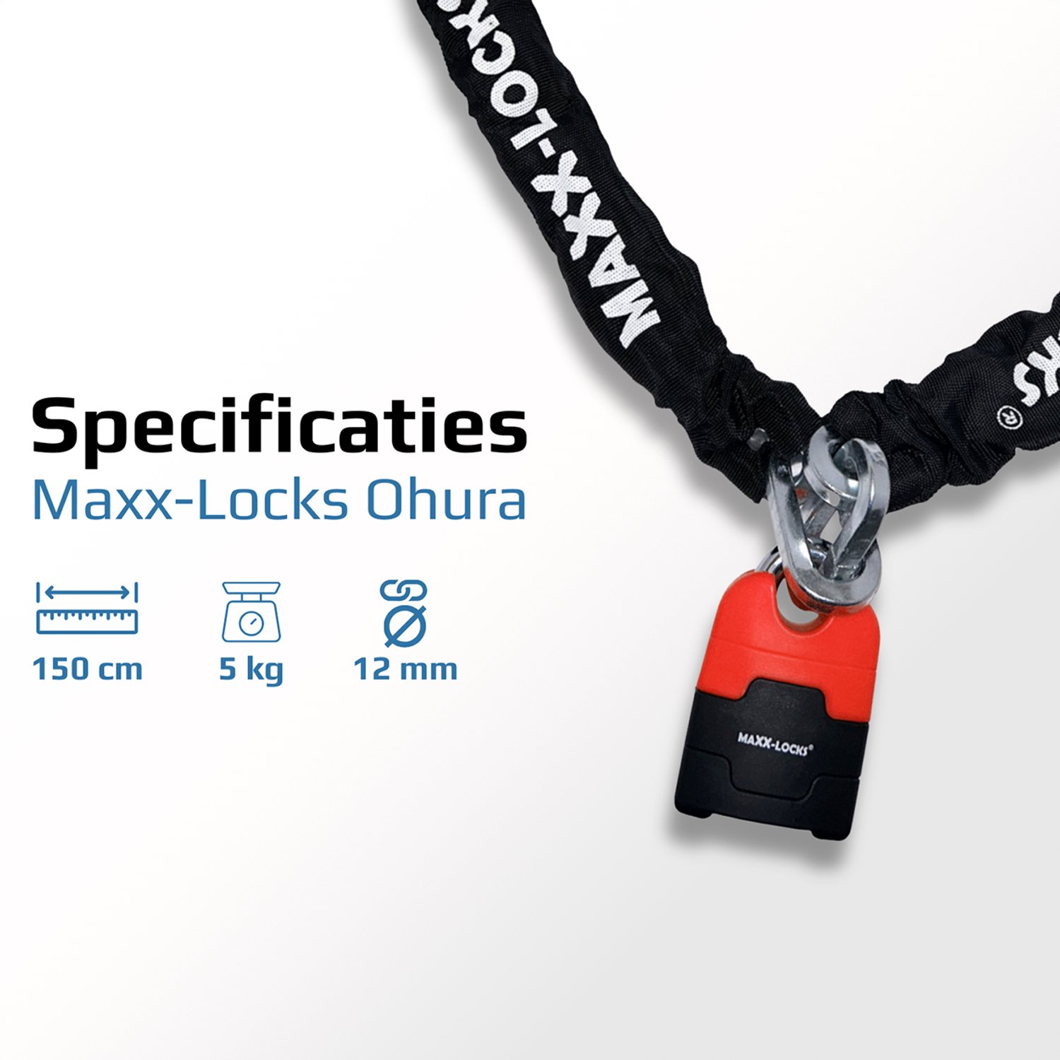 Maxx-Locks Ohura ART 4 Motorslot / Scooterslot - Kettingslot met 12 mm Dikke Schakels - Art Gekeurd Slot voor Motor en Scooter & Brommer - 150 cm – foto 3