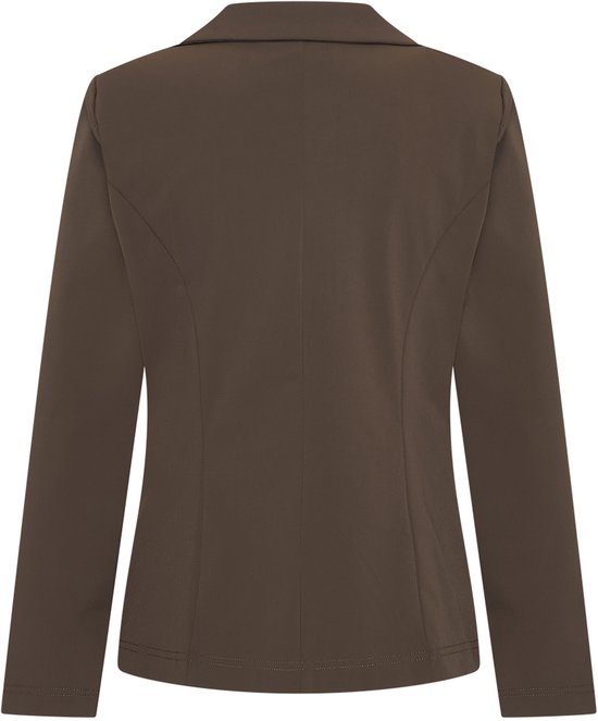 Achterkant van een bruine Mylady blazer met getailleerde snit en lange mouwen.