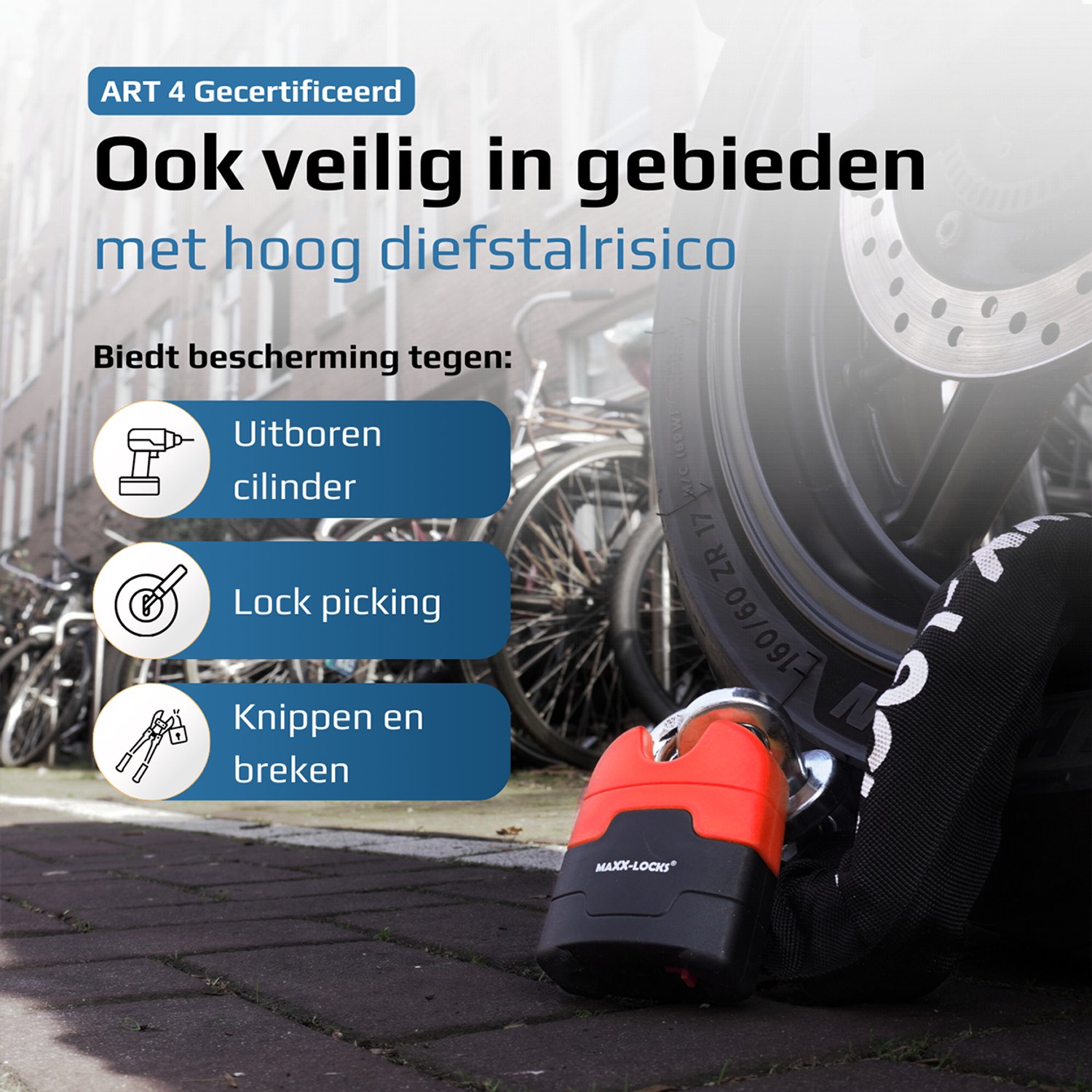 Maxx-Locks Ohura ART 4 Motorslot / Scooterslot - Kettingslot met 12 mm Dikke Schakels - Art Gekeurd Slot voor Motor en Scooter & Brommer - 120 cm – foto 5