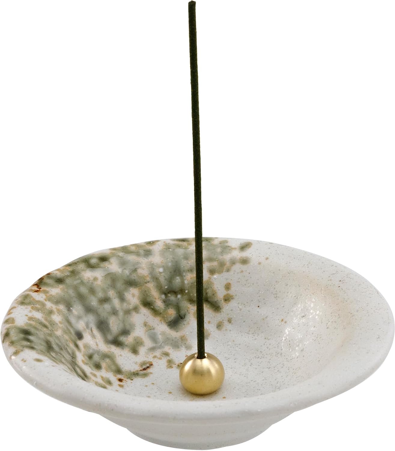 Merkloos Wabi-Sabi wierookhouder van keramiek met messing standaard