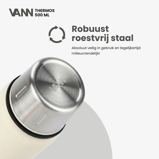 VANN® Kleine Thermoskan 500 ML – 3-Wandige RVS Thermosfles voor Koffie & Thee – 2-in-1 Dop als Beker – 100% Plasticvrij – Off-white – VANN Ritual Thermos® — cadeau in Koken & Dineren - foto 5
