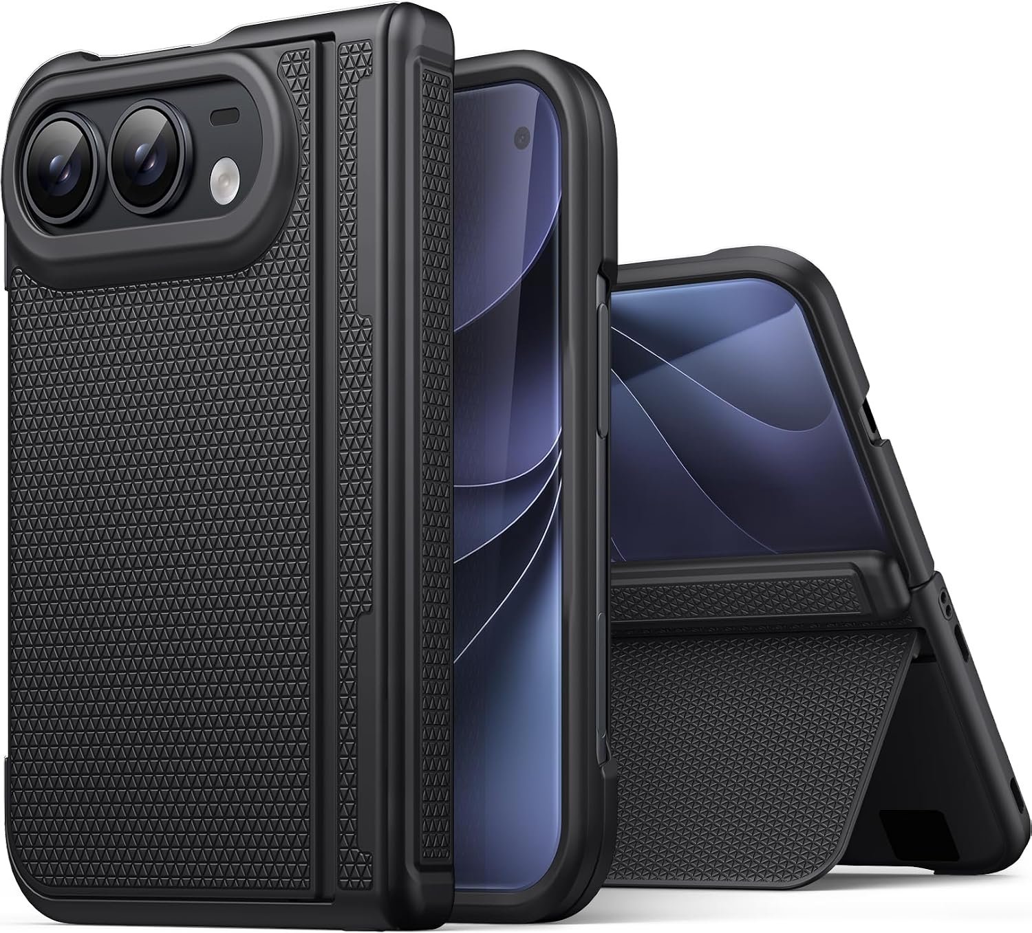 Zandarix Hoesje Geschikt voor Apple iPhone Duo - Ingebouwde Screenprotector - Scharnierbescherming - Robuuste volledige cover - Back Cover Hoesje - Zwart
