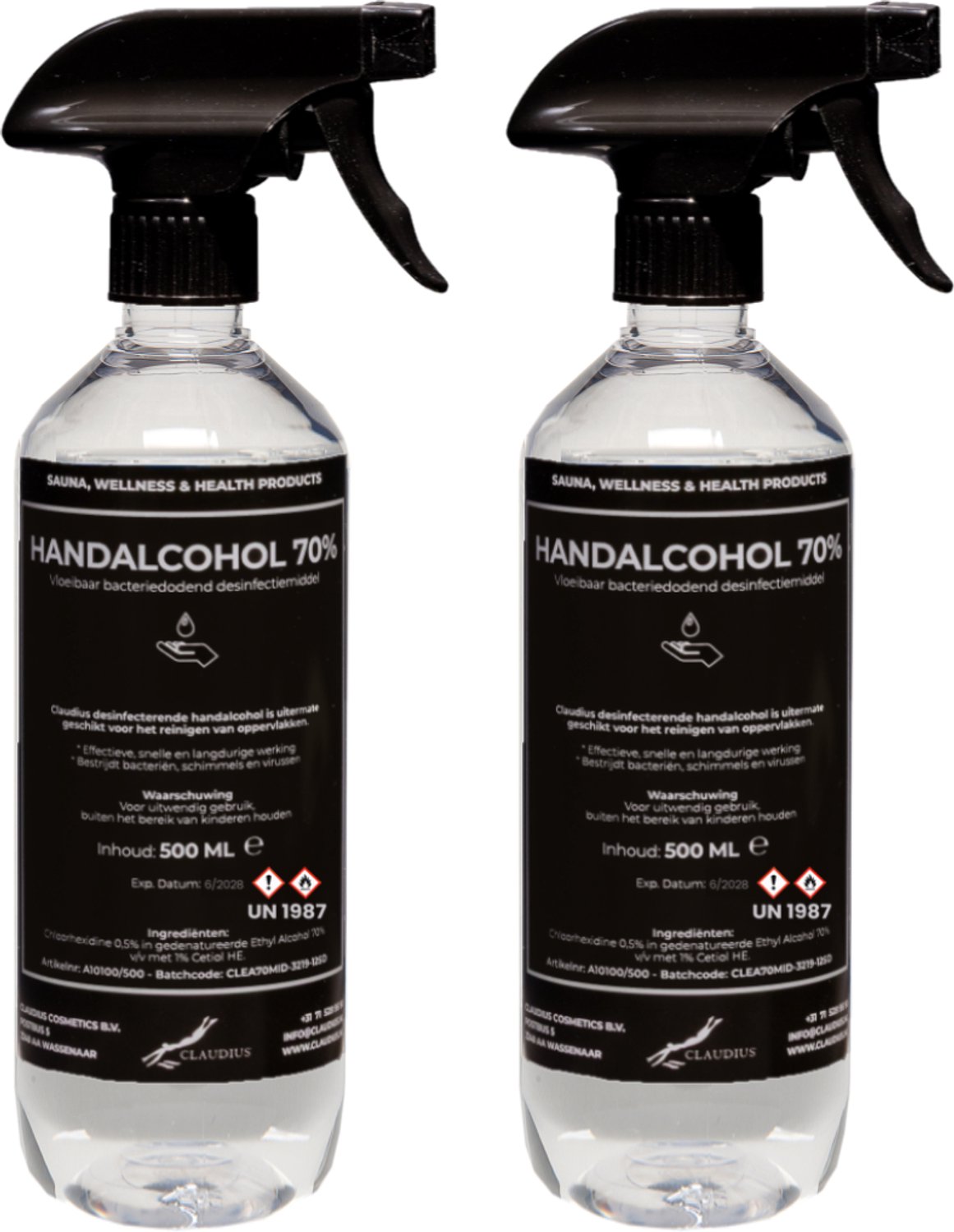 Handalcohol spray 70% - 500 ml met spraykop - set van 2 stuks