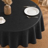 Protecttable - Rond Tafelzeil Linnenlook Antraciet Ø138cm - Tafelkleed Afwasbaar - Kunststof