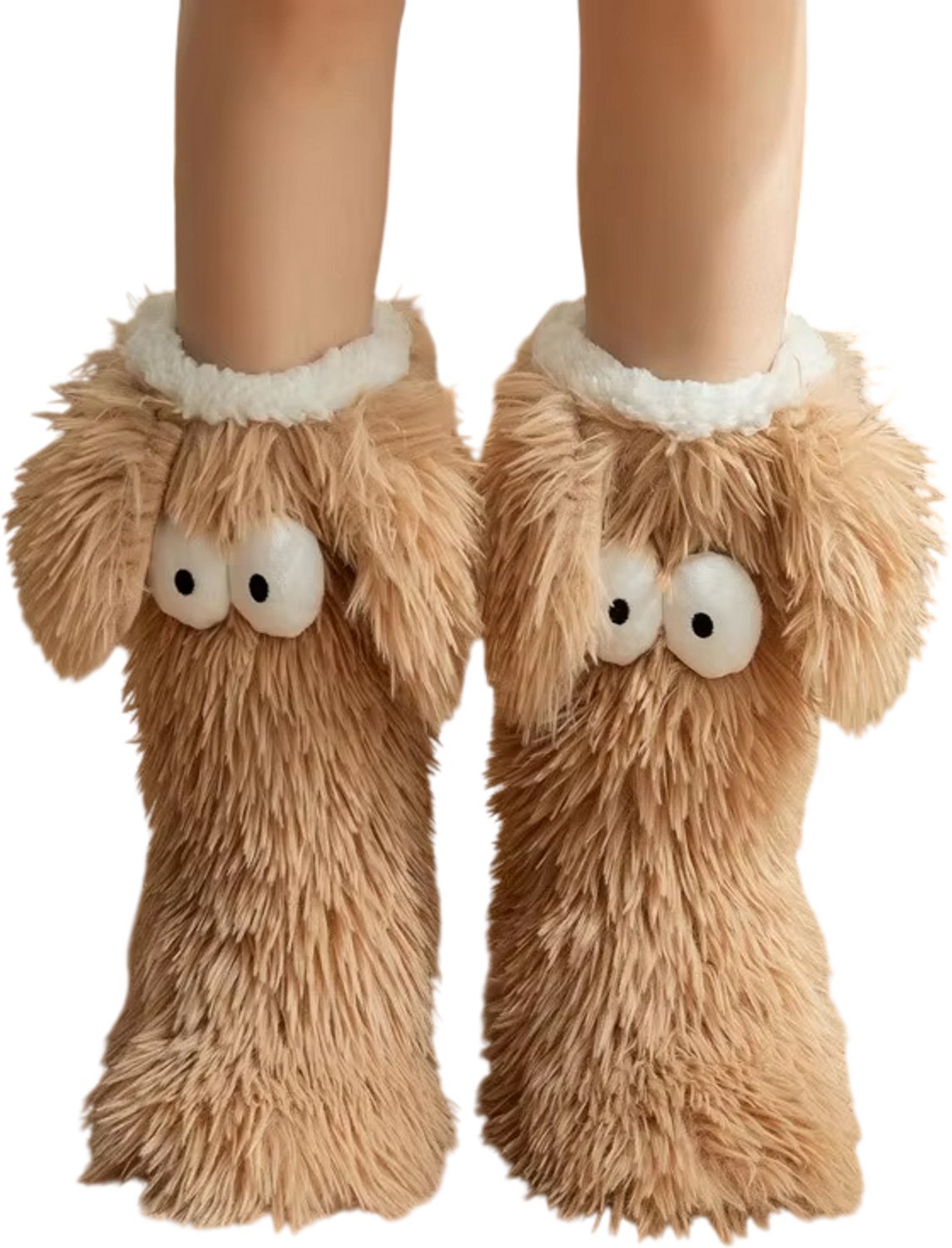 Wintersokken Dames en Heren – Warme Antislip Huissokken met Puppyren Grote Cartoonogen Dikke Zachte Koraalsokken voor de Winter Bruin