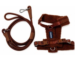 Hondenriem handsfree hardlopen joggen achter kinderwagen - riem met harnas tuigje hond met handsfree riem – Bruin - maat XXS