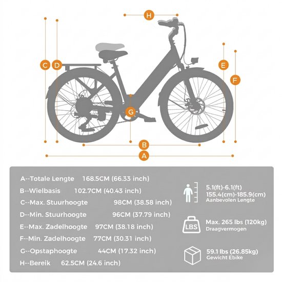 HillMiles Milecity 1 Elektrische Fiets - Actieradius 80 km - Verwijderbare accu 36V 13Ah - 26 inch stadsfiets voor woon-werkverkeer, blauw, met achterlicht — afbeelding 5