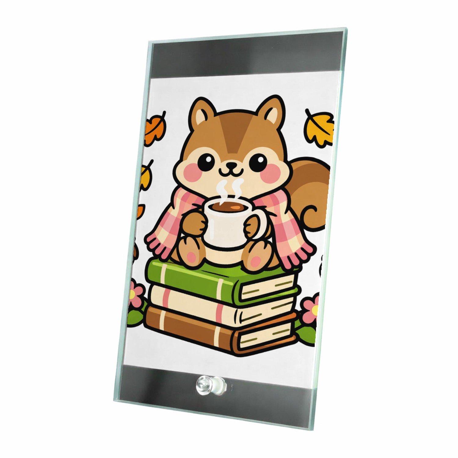 Mr Cadeautjes Glasframe 15 x 23 - design Schattige dierlijke pauze met warme drank en positieve chaos | cadeau Wit