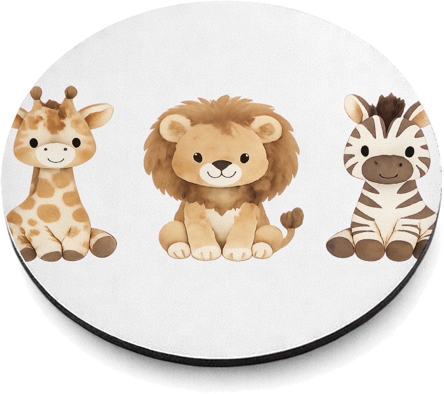 Mr Cadeautjes MDF magnetische fotolijst rond Ø 9,5 - design Rustig drieluik met bosdieren in zachte aquarel | cadeau Wit