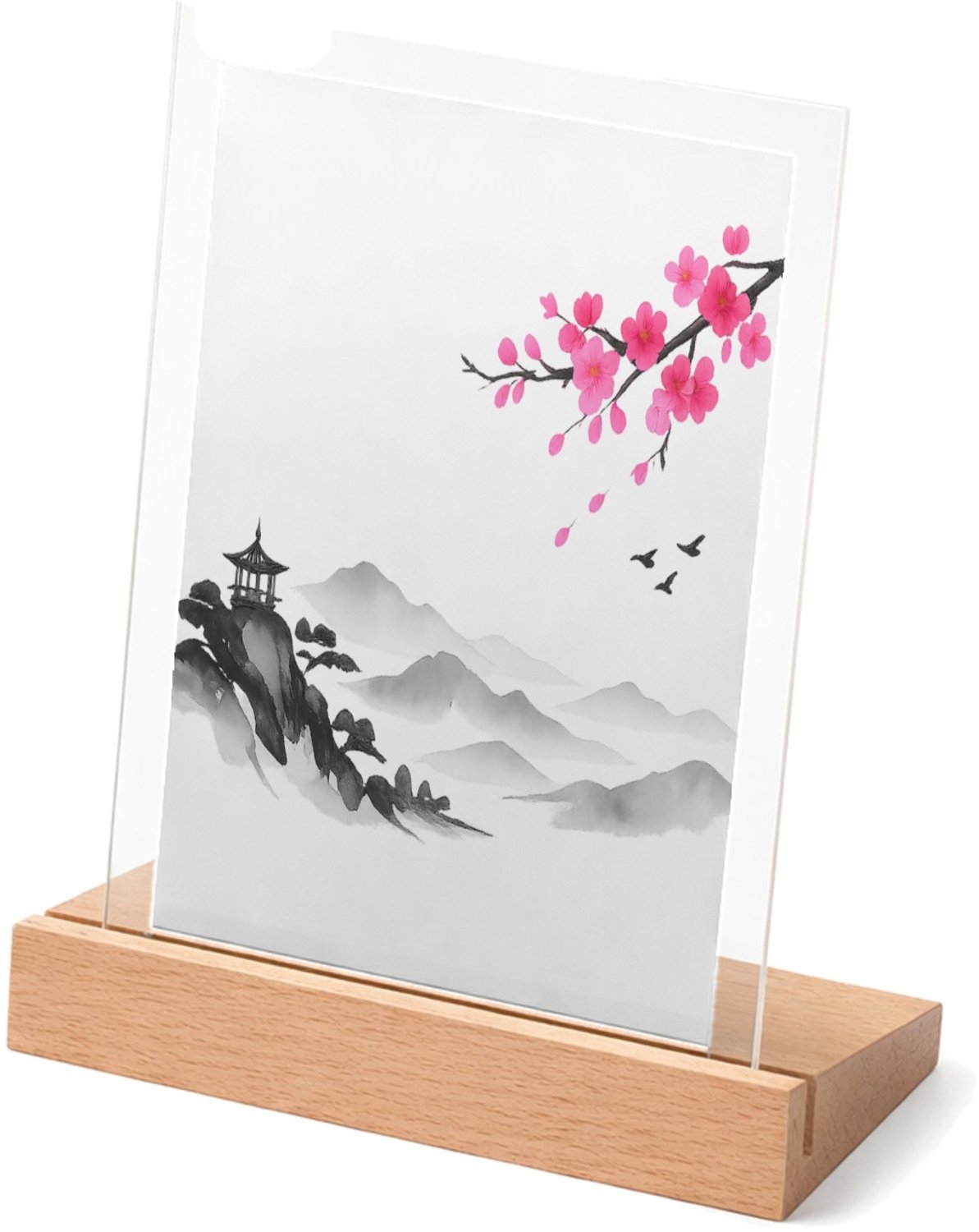 Mr Cadeautjes Glasframe met vaste tekst - design Rustige bergsfeer met botanische accentkleur | cadeau Wit
